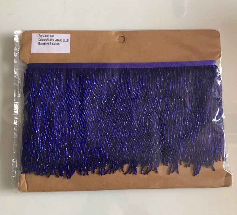 5 yard bolt 6.5/6" Dark ROYAL BLUE Glass BUGLE Bead Beaded Fringe Lamp Costume Trim