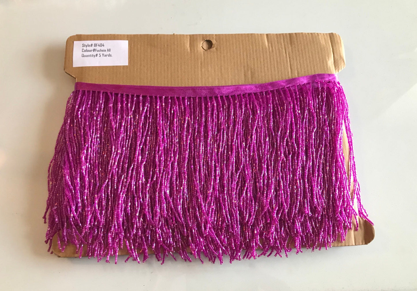 5 yard bolt 6.5/6" FUCHSIA Pink AB Glass BUGLE Bead Beaded Fringe Lamp Costume Trim