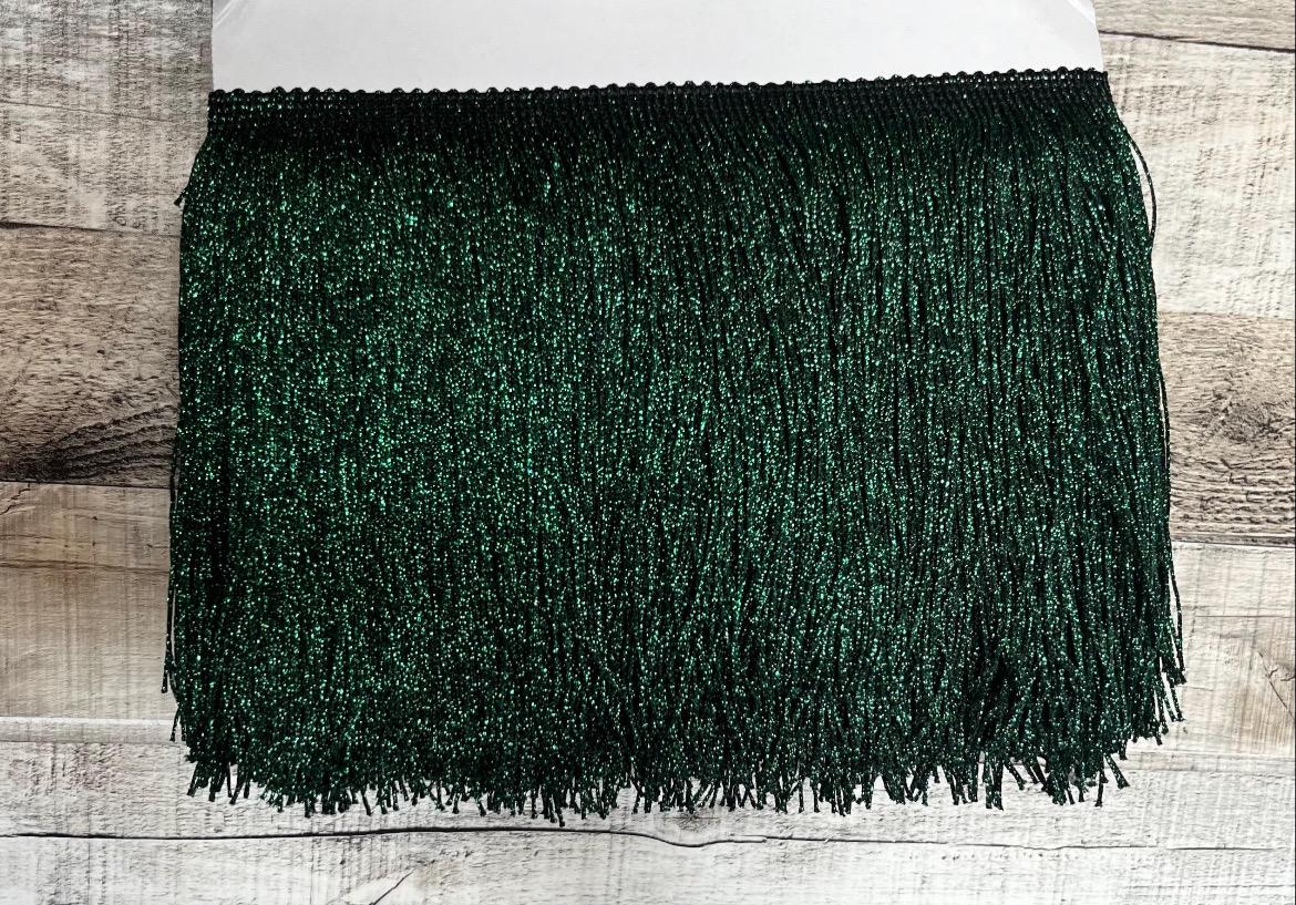 By the Yard-6" METALLIC GREEN Chainette Fabric Fringe Lampshade Lamp Costume Trim