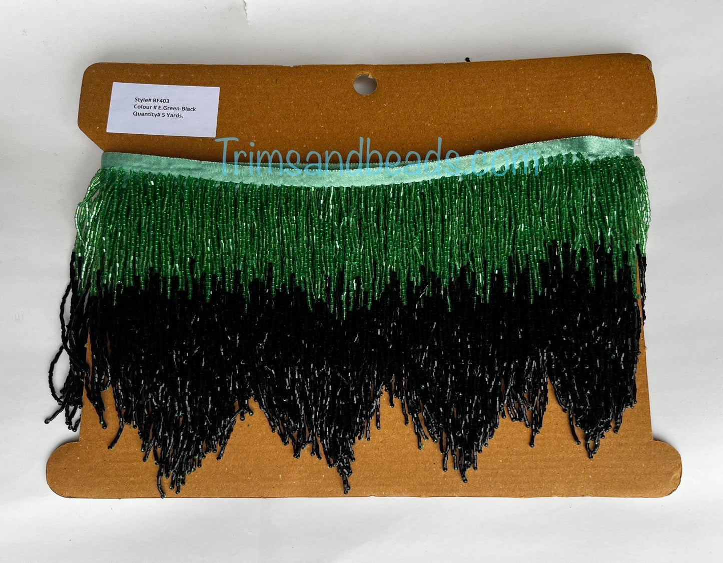 5 Yard Bolt- 6.5" Emerald Green/Black Sparkling Ombre Ombré CHEVRON Glass BUGLE Bead Beaded Fringe Lamp Costume Trim Variegated