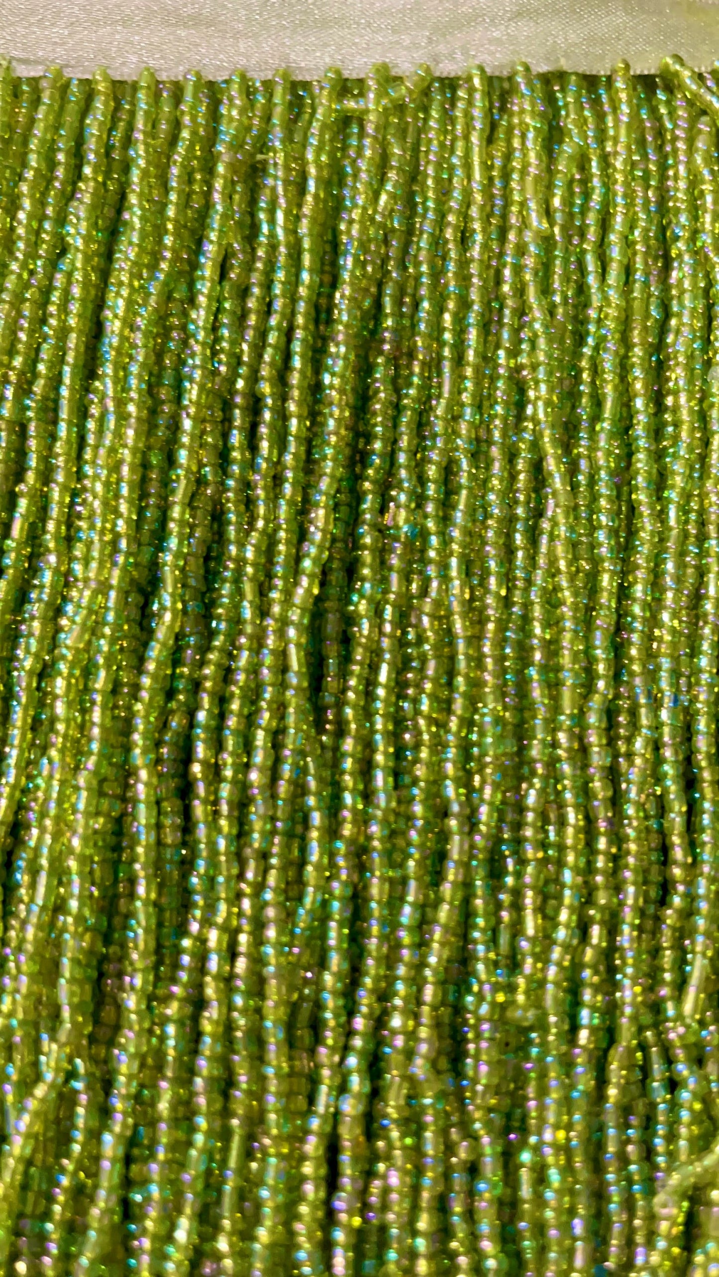 By the Yard 6.5" LIME Green AB Glass SEED Bead Beaded Fringe Lamp Costume Trim