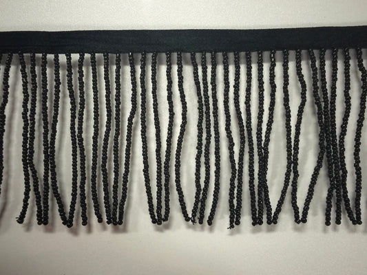 By the yard 4" BLACK Glass SEED Bead Beaded Fringe Lamp Costume Trim
