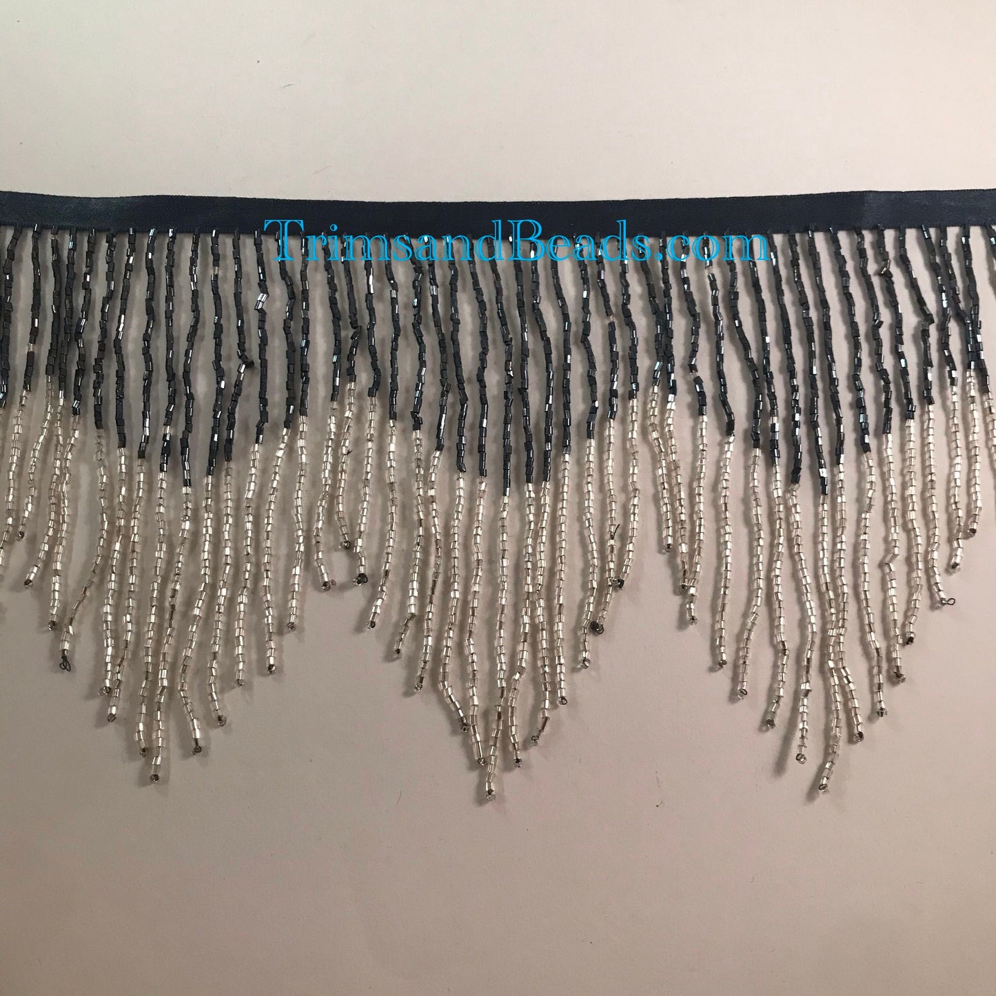 5 Yard Bolt- 6.5/6" Gunmetal Gray/Silver Sparkling Ombre Ombré CHEVRON Glass BUGLE Bead Beaded Fringe Lamp Costume Trim Variegated