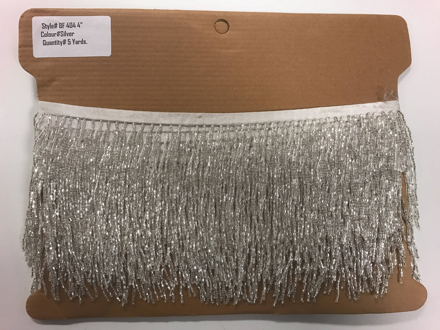 5 yard BOLT 4" SILVER Glass BUGLE Bead Beaded Fringe Lamp Costume Trim