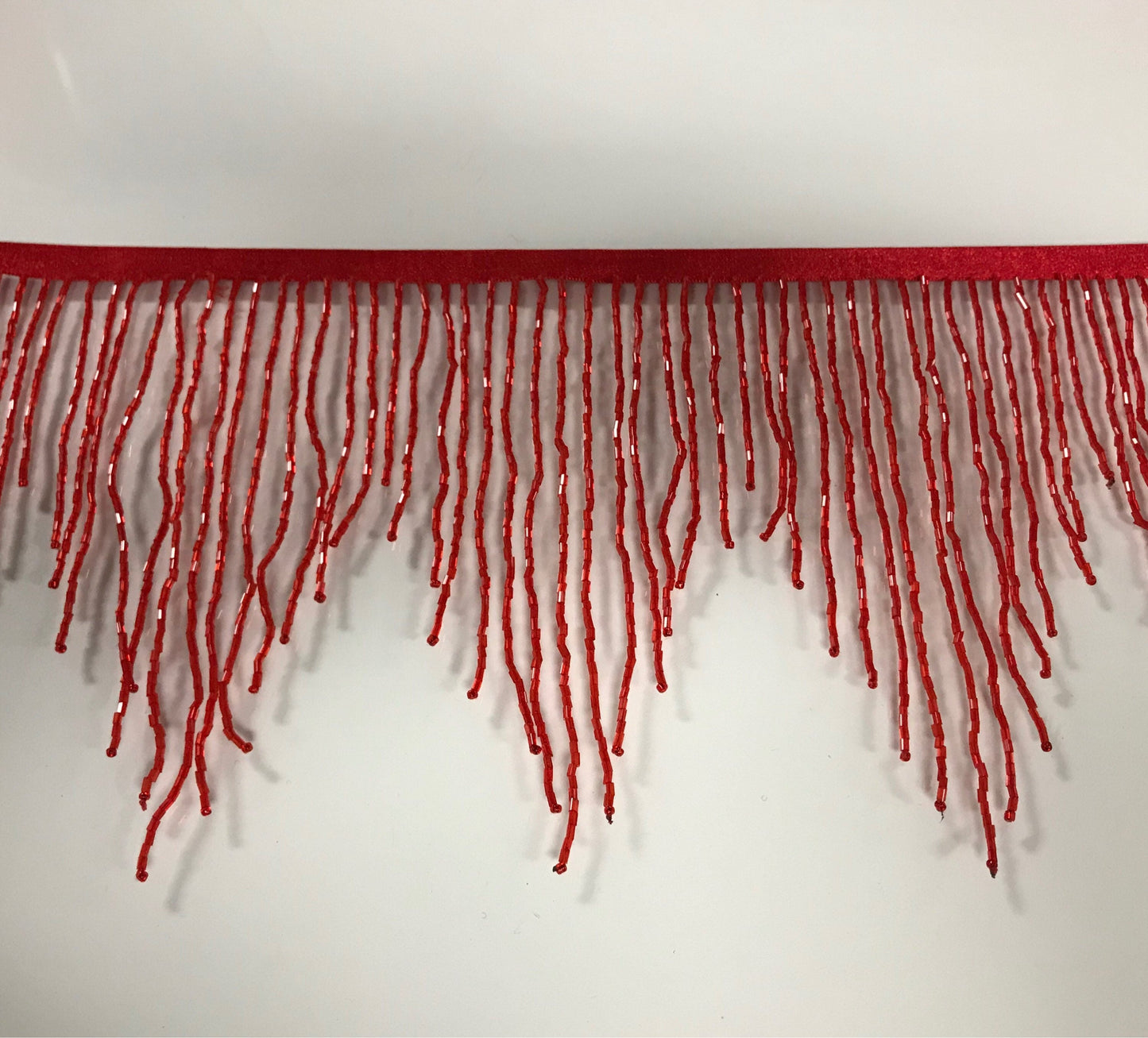 6" RED Glass CHEVRON BUGLE Bead Beaded Fringe Lamp Costume Trim Variegated
