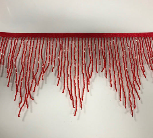 6" RED Glass CHEVRON BUGLE Bead Beaded Fringe Lamp Costume Trim Variegated