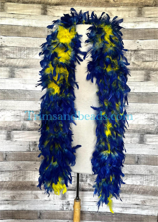 Thick 120g Chandelle Feather Boa YELLOW/ROYAL BLUE Tipped 6 ft Costume/Craft Making