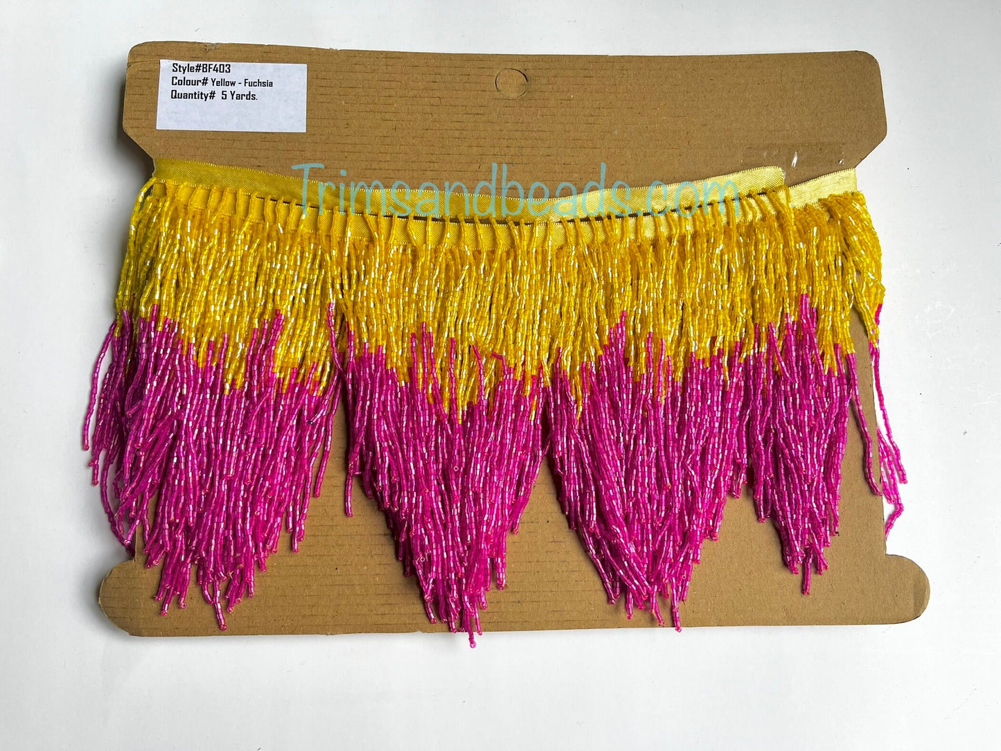 5 Yard Bolt- 6.5" Yellow/Fuchsia Pink AB Ombre Ombré CHEVRON Glass BUGLE Bead Beaded Fringe Lamp Costume Trim Variegated