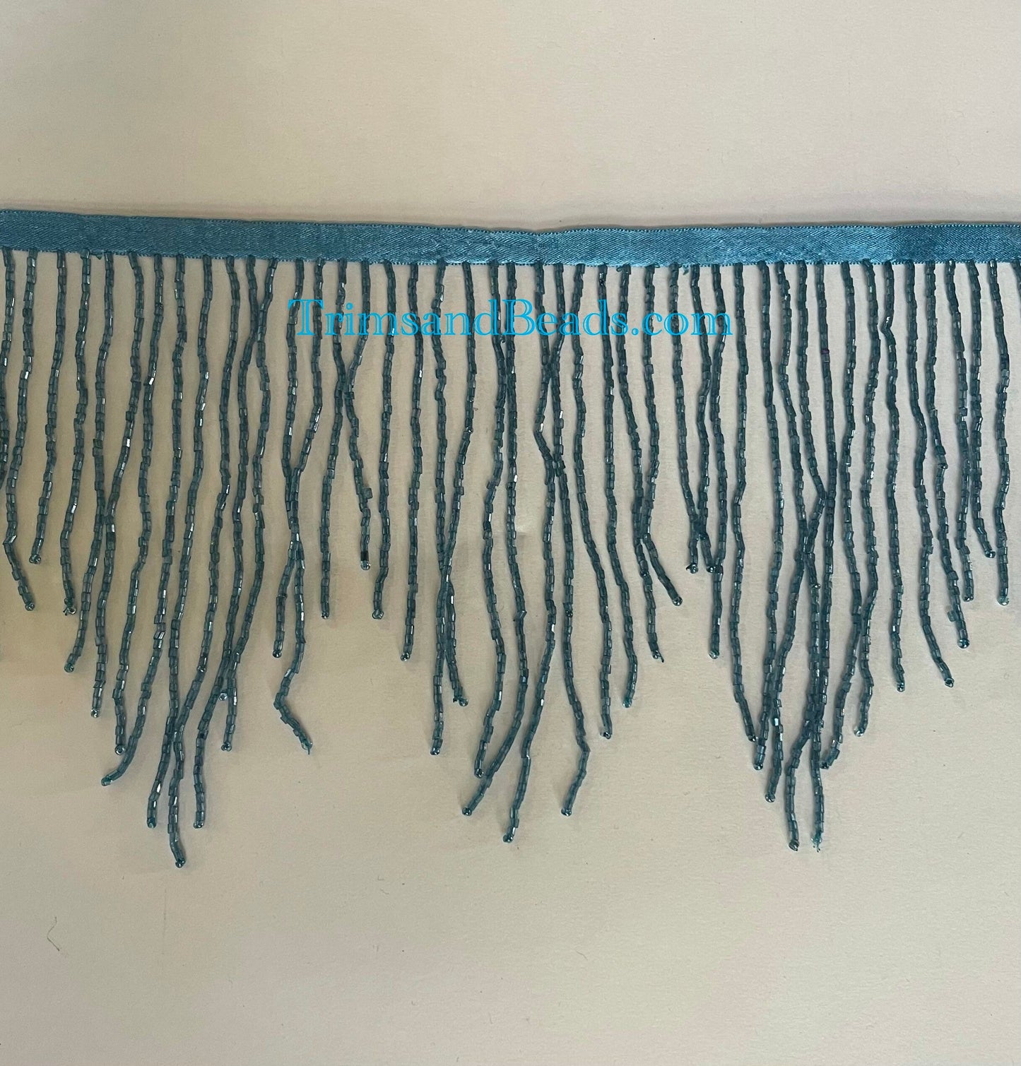 6" BLUE Sparkling Chevron Glass BUGLE Bead Beaded Fringe Lamp Costume Trim Variegated