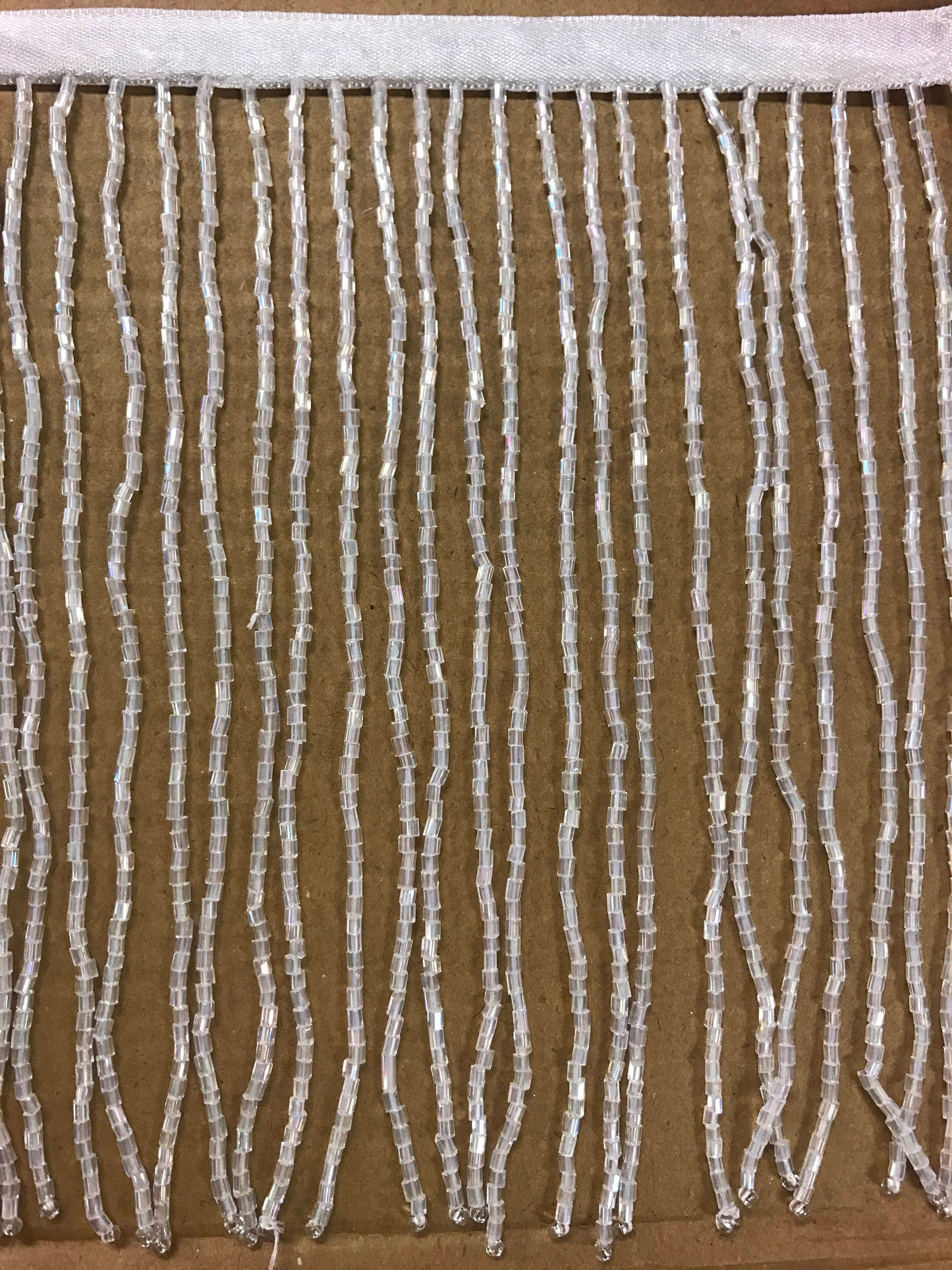 5 yard bolt- 6.5"/6" IRIDESCENT White Crystal AB Glass BUGLE Bead Beaded Fringe Lamp Costume Trim
