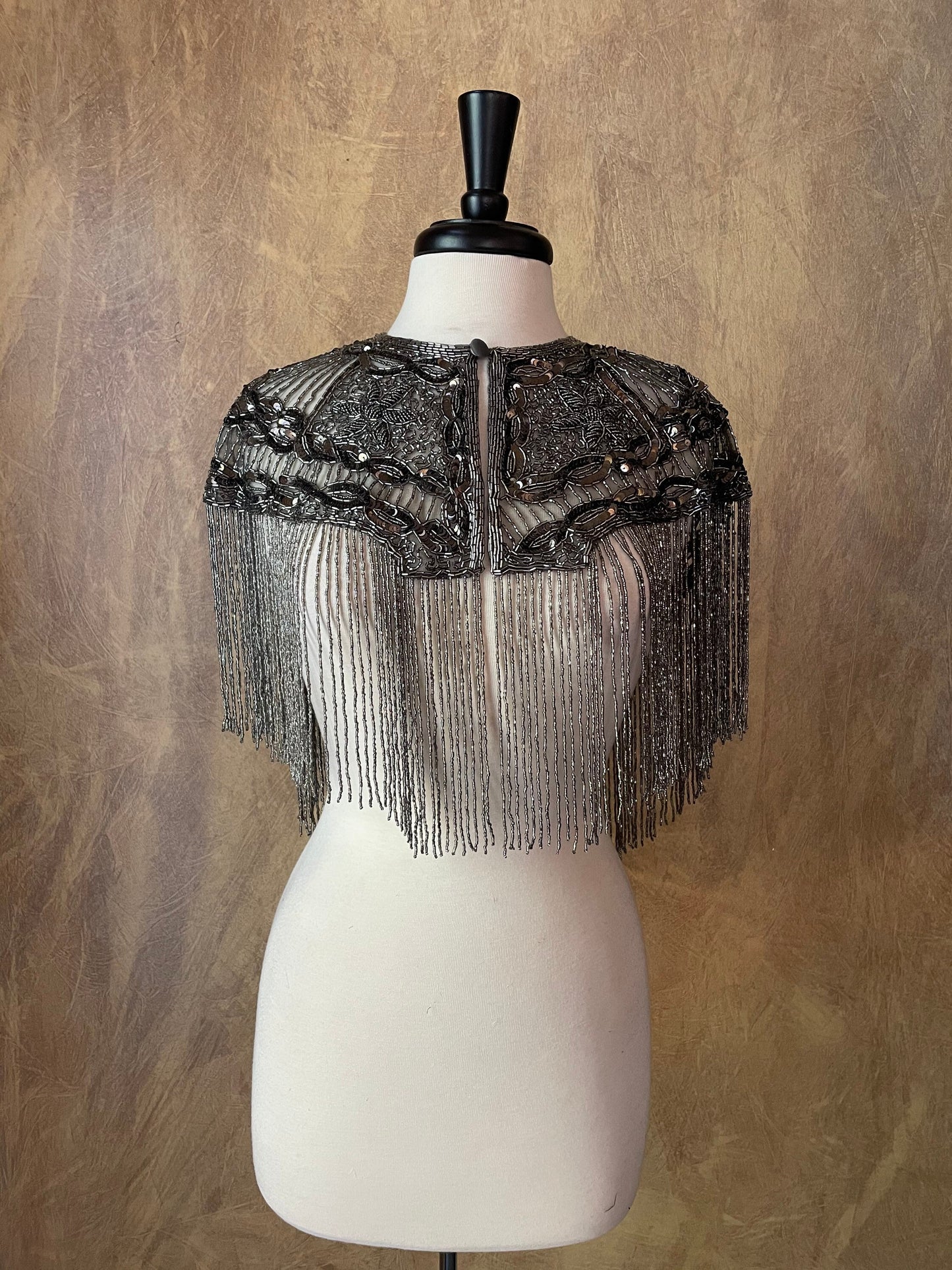 DARK SILVER Sequin Glass Rose Beaded & Sequin Lace Collar Shoulder Shrug Shawl Applique Wrap Bridal