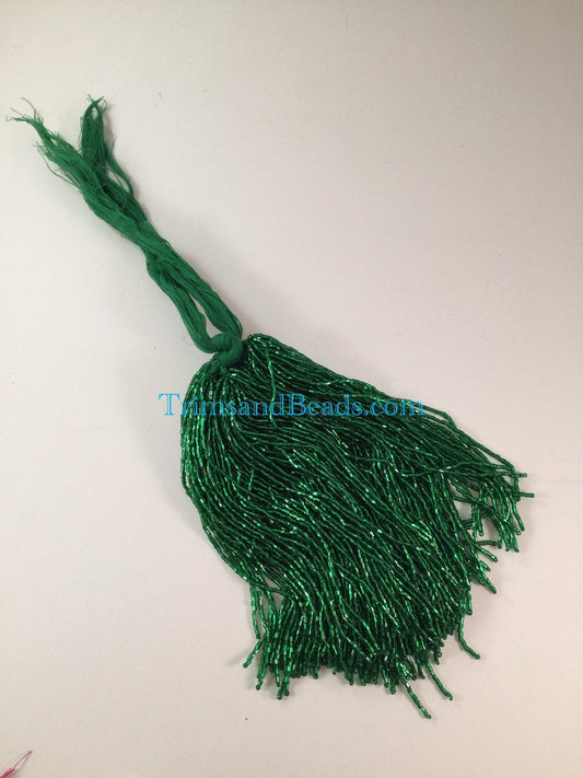 100 Pieces EMERALD GREEN Droppers Individual 6 Inch Glass BUGLE Bead Fringe Strands for Hand Sewing