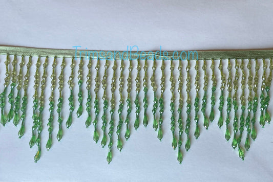 5" Lime Green/Emerald Ombré ACRYLIC & Glass CHEVRON Bead Beaded Fringe Teardrop Ends Lamp Costume Trim