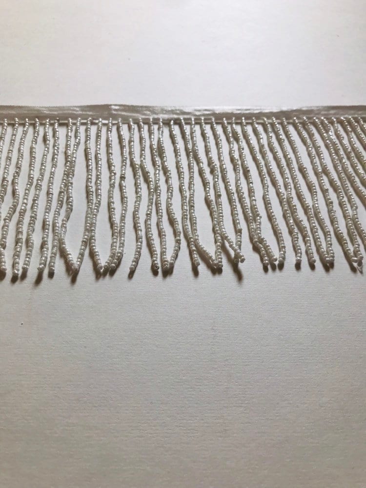 4" WHITE Glass SEED Bead Beaded Fringe Lamp Costume Trim
