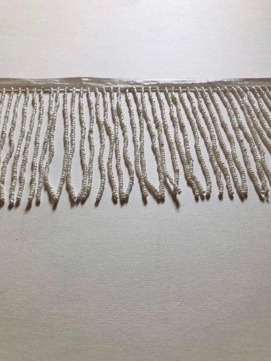 4" WHITE Glass SEED Bead Beaded Fringe Lamp Costume Trim