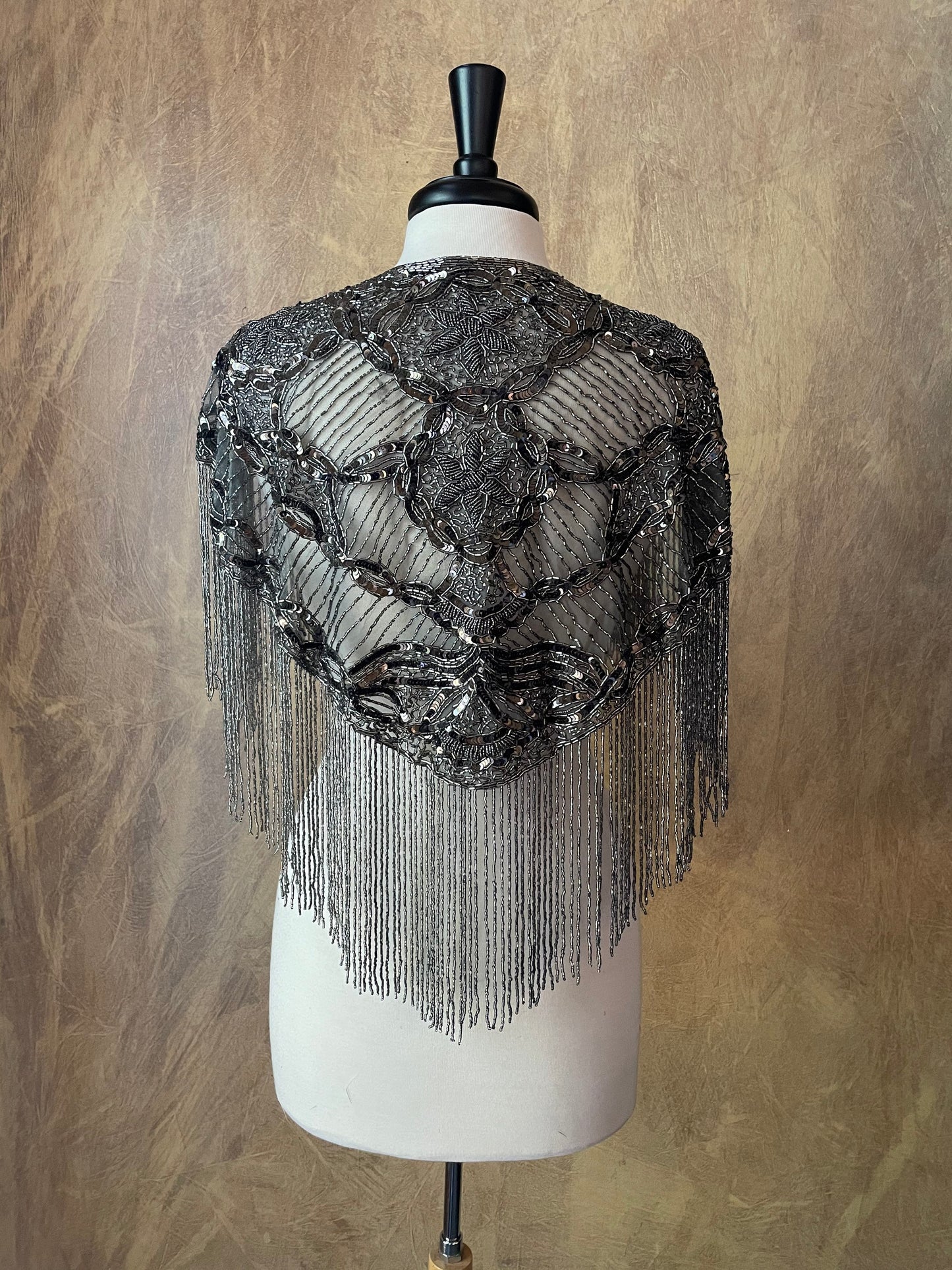 DARK SILVER Sequin Glass Rose Beaded & Sequin Lace Collar Shoulder Shrug Shawl Applique Wrap Bridal