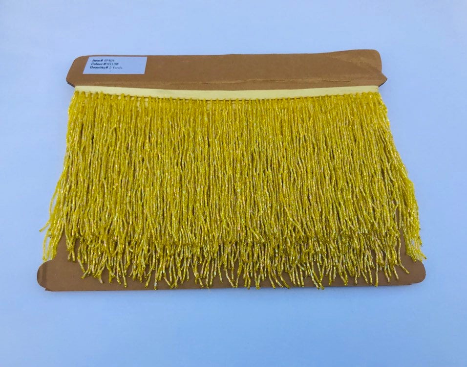 5 yard bolt 6.5/6" YELLOW Glass BUGLE Bead Beaded Fringe Lamp Costume Trim