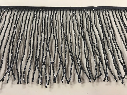 5 yard bolt 6.5/6" GUNMETAL GRAY Glass BUGLE Bead Beaded Fringe Lamp Costume Trim