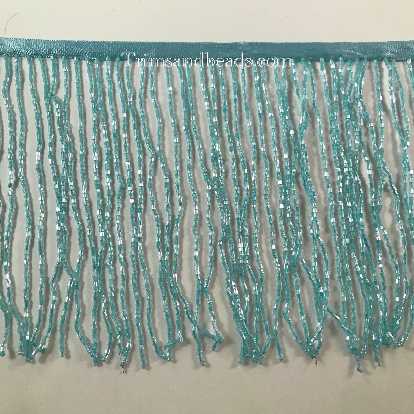 6.5/6" Light BABY BLUE Glass BUGLE Bead Beaded Fringe Lamp Costume Trim