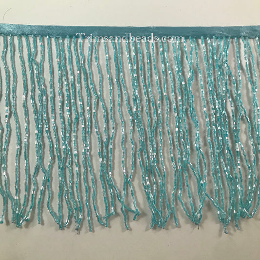 6.5/6" Light BABY BLUE Glass BUGLE Bead Beaded Fringe Lamp Costume Trim