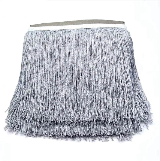 By the Yard-8" Metallic Silver CHAINETTE Fabric Fringe Lampshade Lamp Costume Trim