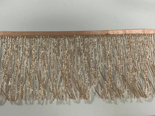 5 Yard Bolt-6.5" ROSE GOLD Glass BUGLE Bead Beaded Fringe Lamp Costume Trim