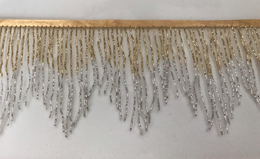 6.5/6" GOLD/SILVER Sparkling Ombre Ombré Chevron Glass BUGLE Bead Beaded Fringe Lamp Costume Trim Variegated
