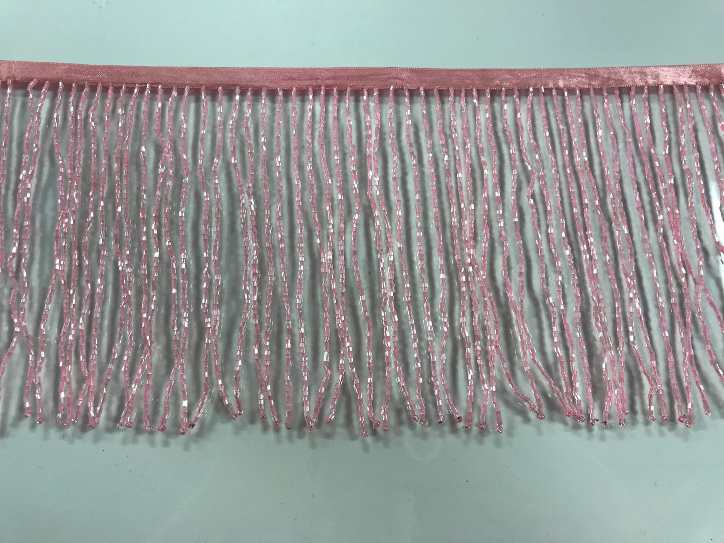 5 yard bolt 6.5/6" PINK Glass BUGLE Bead Beaded Fringe Lamp Costume Trim