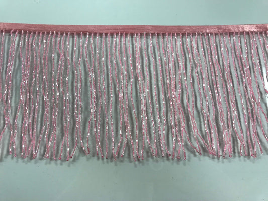 5 yard bolt 6.5/6" PINK Glass BUGLE Bead Beaded Fringe Lamp Costume Trim