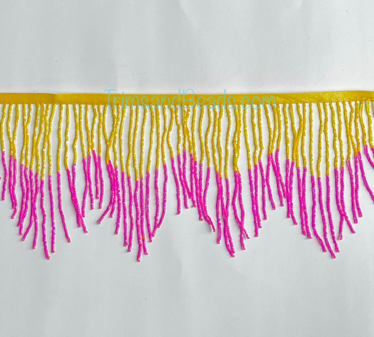 5 Yard Bolt- 6.5" Yellow/Fuchsia Pink AB Ombre Ombré CHEVRON Glass BUGLE Bead Beaded Fringe Lamp Costume Trim Variegated