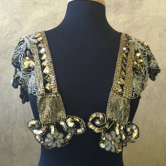 Sequin Glass Beaded & Sequin Lace Collar Shoulder Shrug Shawl Applique Gold Silver Black Vintage