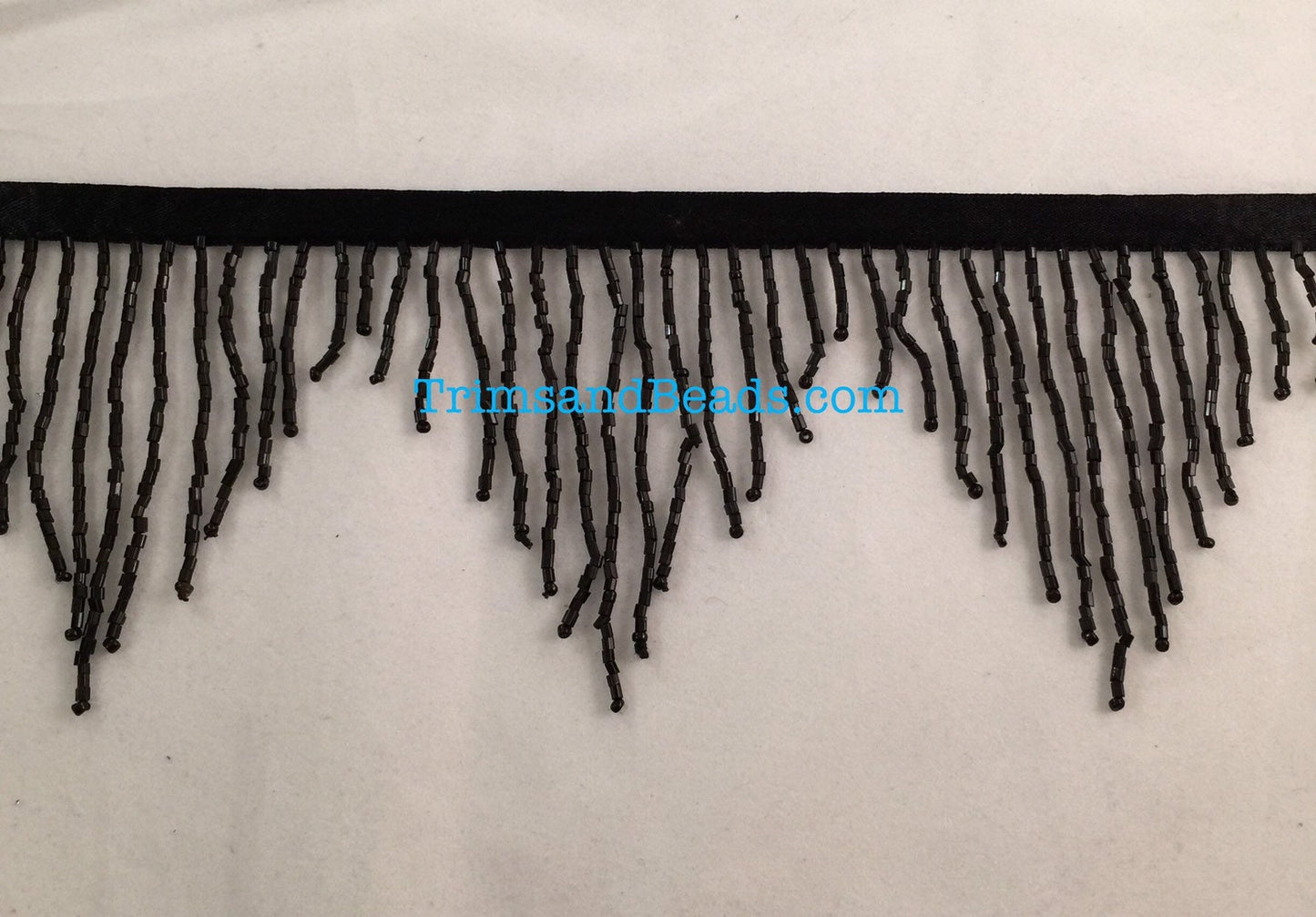 3" BLACK Glass BUGLE Bead Chevron Beaded Fringe Lamp Costume Trim Variegated
