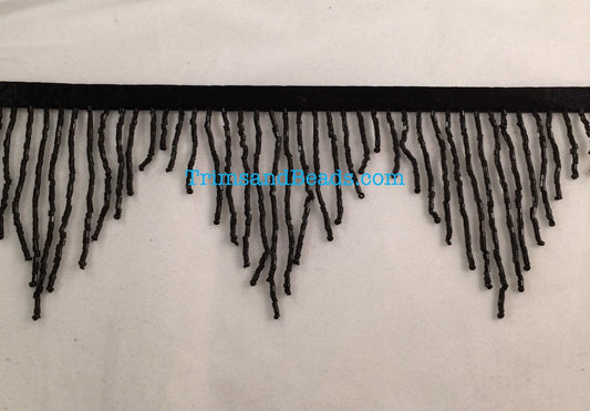 3" BLACK Glass BUGLE Bead Chevron Beaded Fringe Lamp Costume Trim Variegated