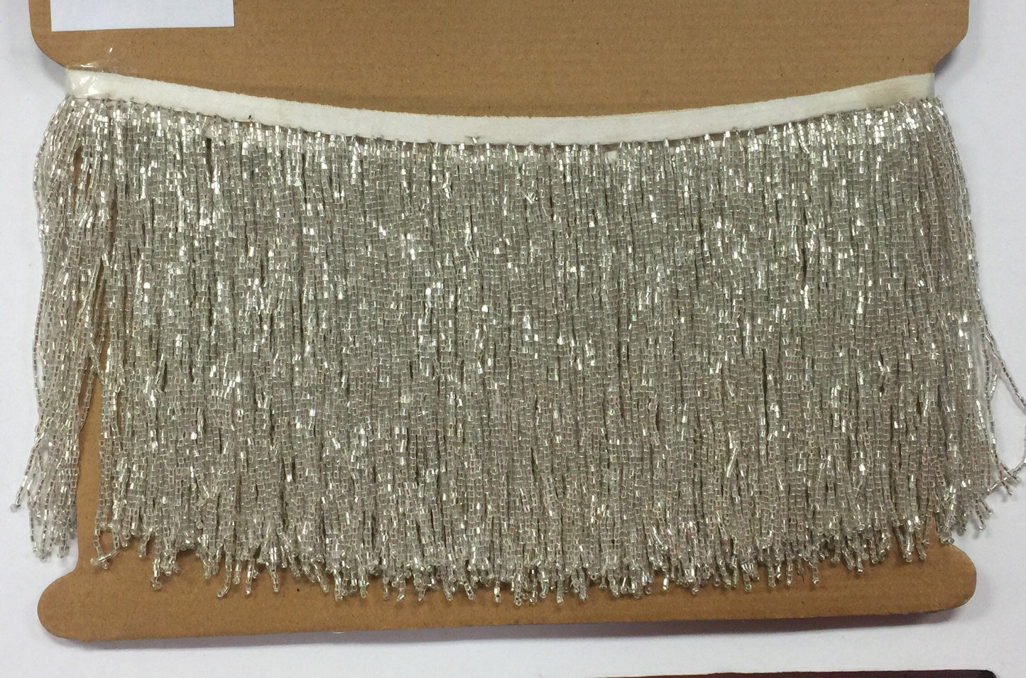 5 yard bolt-6.5/6" Clear SILVER Glass BUGLE Bead Beaded Fringe Lamp Costume Trim