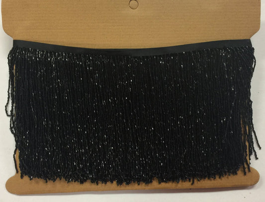 5 Yard Bolt-6.5" Black Glass BUGLE Bead Beaded Fringe Lamp Costume Trim
