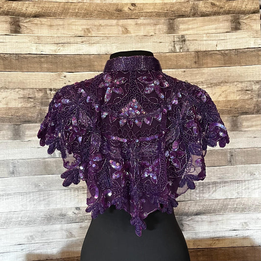 PURPLE Sequin Glass Beaded & Sequin FULL Wrap Lace Collar Shoulder Shrug Shawl Applique