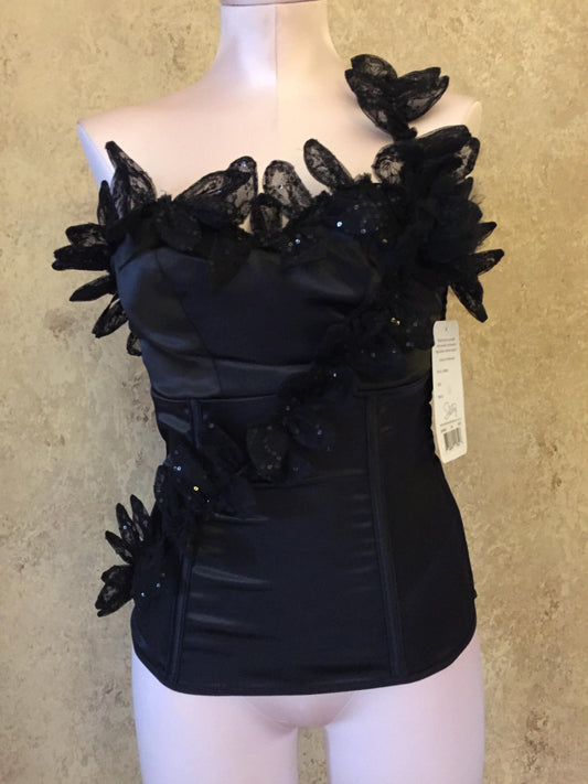 Vintage Shirley of Hollywood Satin Bustier Corset with Squin Floral Detail