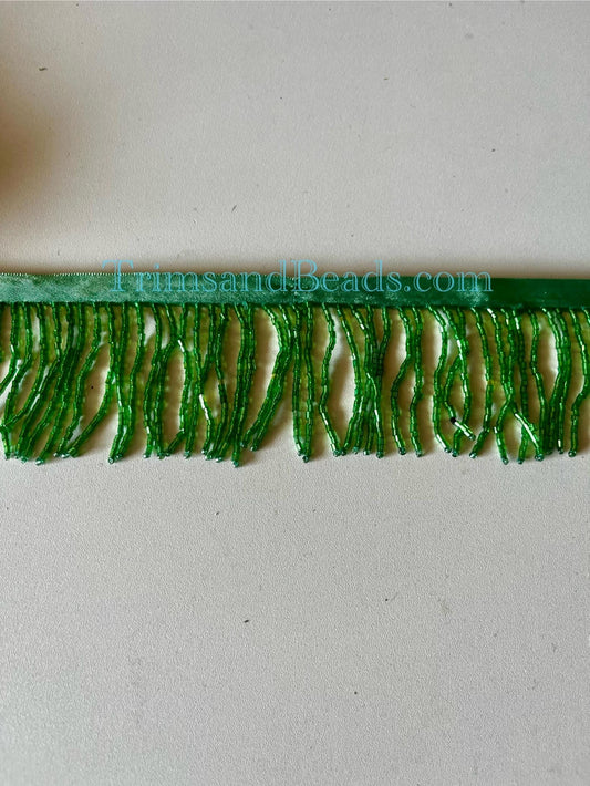 2/2.5" EMERALD GREEN Glass BUGLE Bead Beaded Fringe Lamp Costume Trim