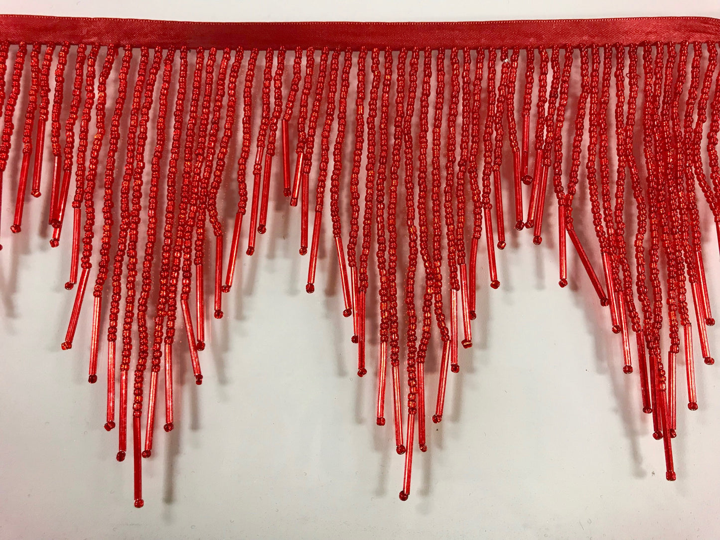 6" RED Glass SEED Bugle Beaded Fringe CHEVRON Lamp Costume Trim Choose LengthVariegated