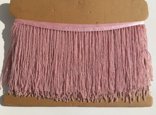 6" Light Pink Glass Seed Bead Beaded Fringe  Lamp Costume Trim