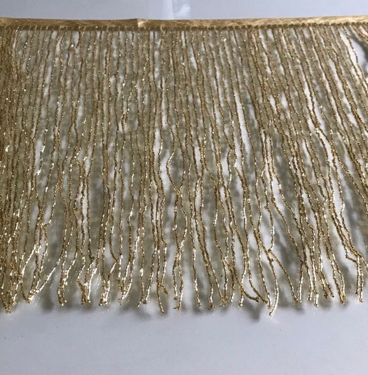 By the Yard 12" GOLD Glass BUGLE Bead Beaded Fringe Lamp Costume Trim
