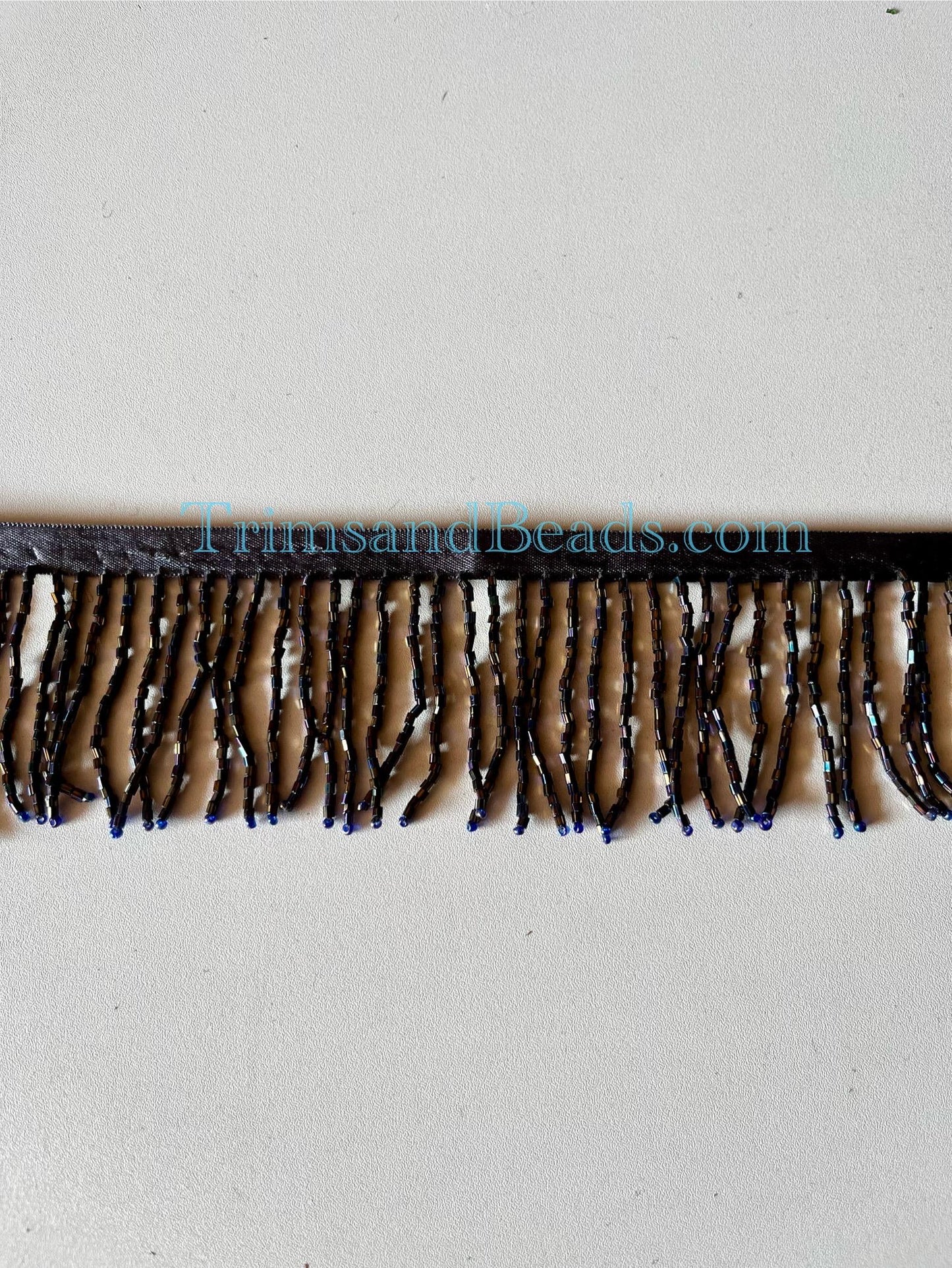 2/2.5" Iridescent BLACK AB Glass BUGLE Bead Beaded Fringe Lamp Costume Trim