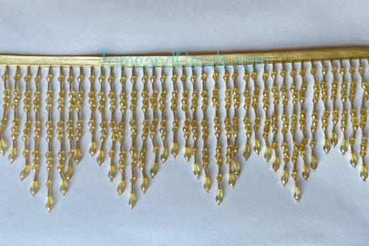 5" Light Gold ACRYLIC & Glass CHEVRON Bead Beaded Fringe Teardrop Ends Lamp Costume Trim