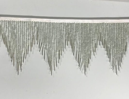 5 yard bolt 6" Silver Glass SEED and Long Bugle Beaded Fringe CHEVRON Lamp Costume Trim Variegated