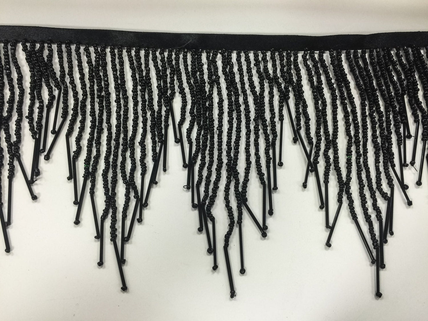 5 Yard BOLT 6" Black Glass SEED and Bugle Bead Beaded Fringe CHEVRON Lamp Costume Trim Variegated