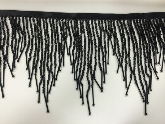5 Yard BOLT 6" Black Glass SEED and Bugle Bead Beaded Fringe CHEVRON Lamp Costume Trim Variegated