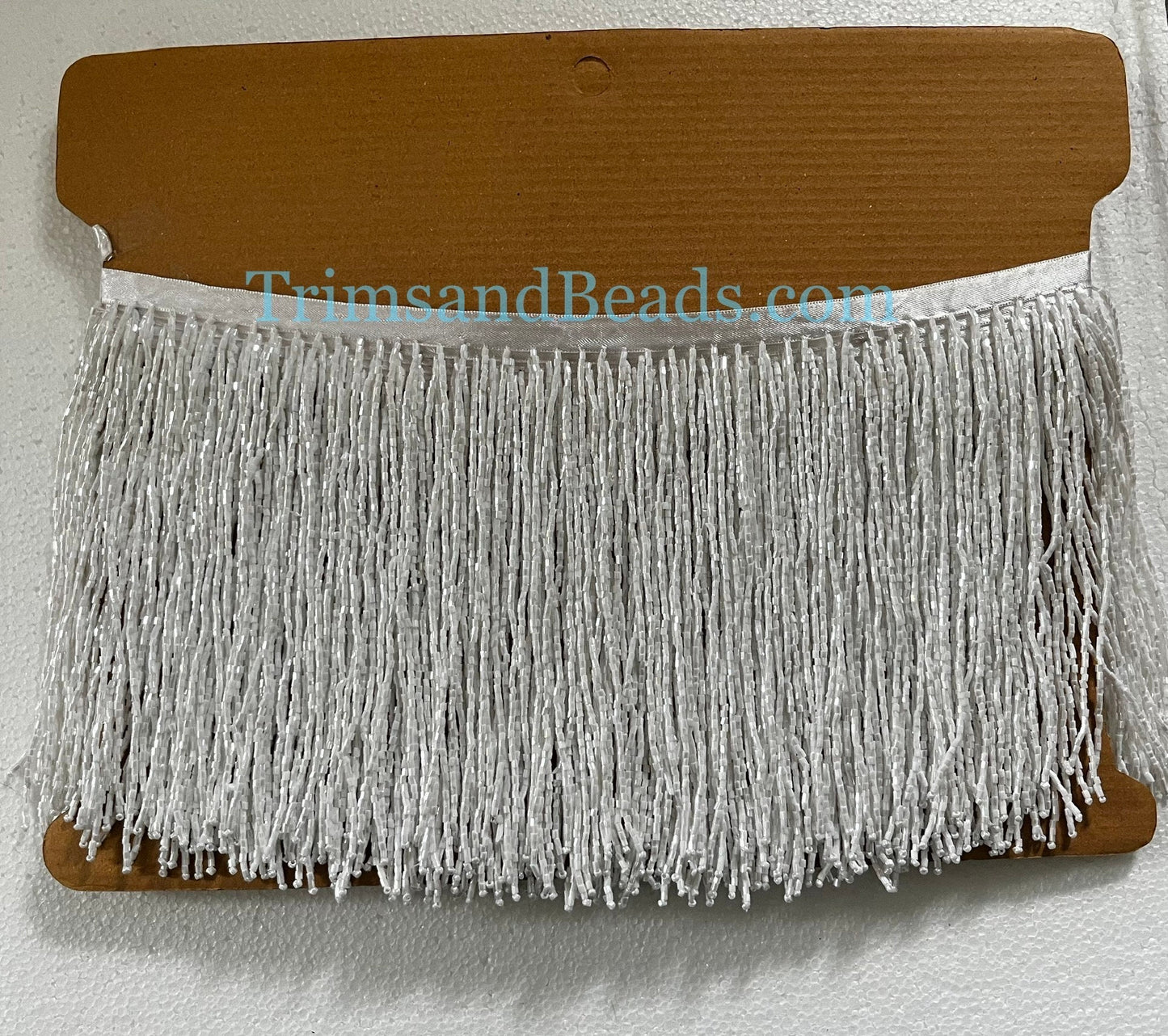 5 yard bolt 6.5/6" Sparkling WHITE Glass BUGLE Bead Beaded Fringe Lamp Costume Trim