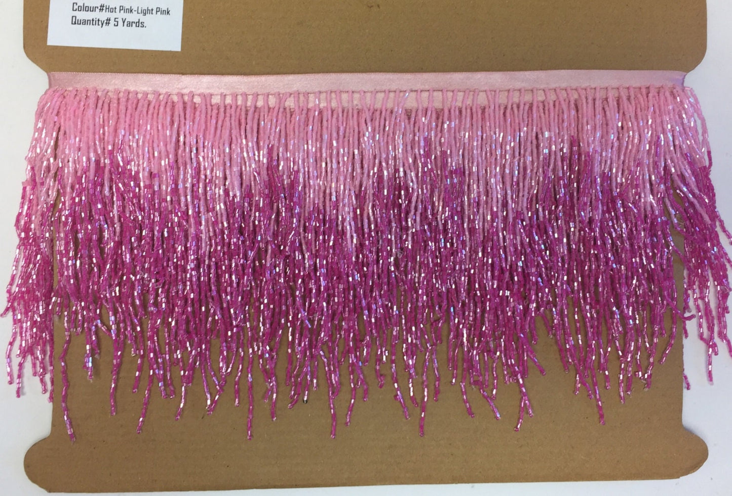 5 Yard Bolt-6.5" Light Pink/Hot Pink Ombre Ombré Chevron Glass BUGLE Bead Beaded Fringe Lamp Costume Trim