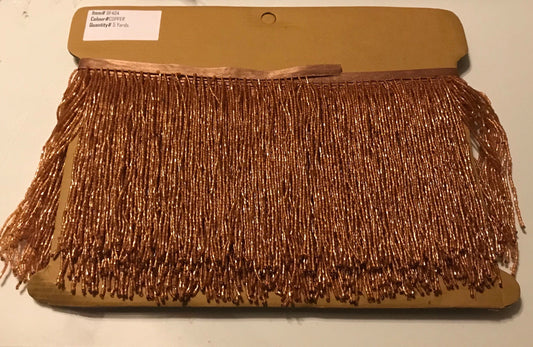 5 yard bolt 6.5/6" COPPER Glass BUGLE Bead Beaded Fringe Lamp Costume Trim