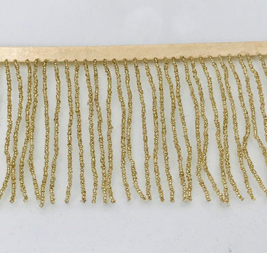 4" GOLD Glass SEED Bead Beaded Fringe Lamp Costume Trim